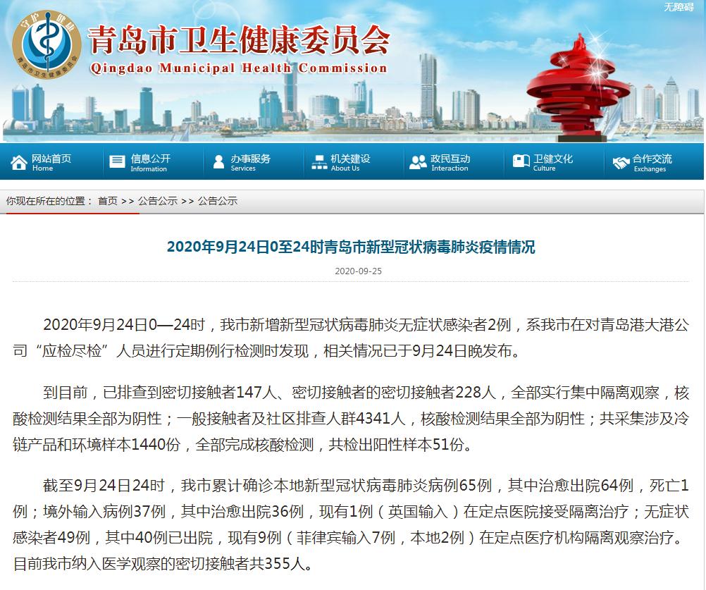 疫情最新数据消息青岛市