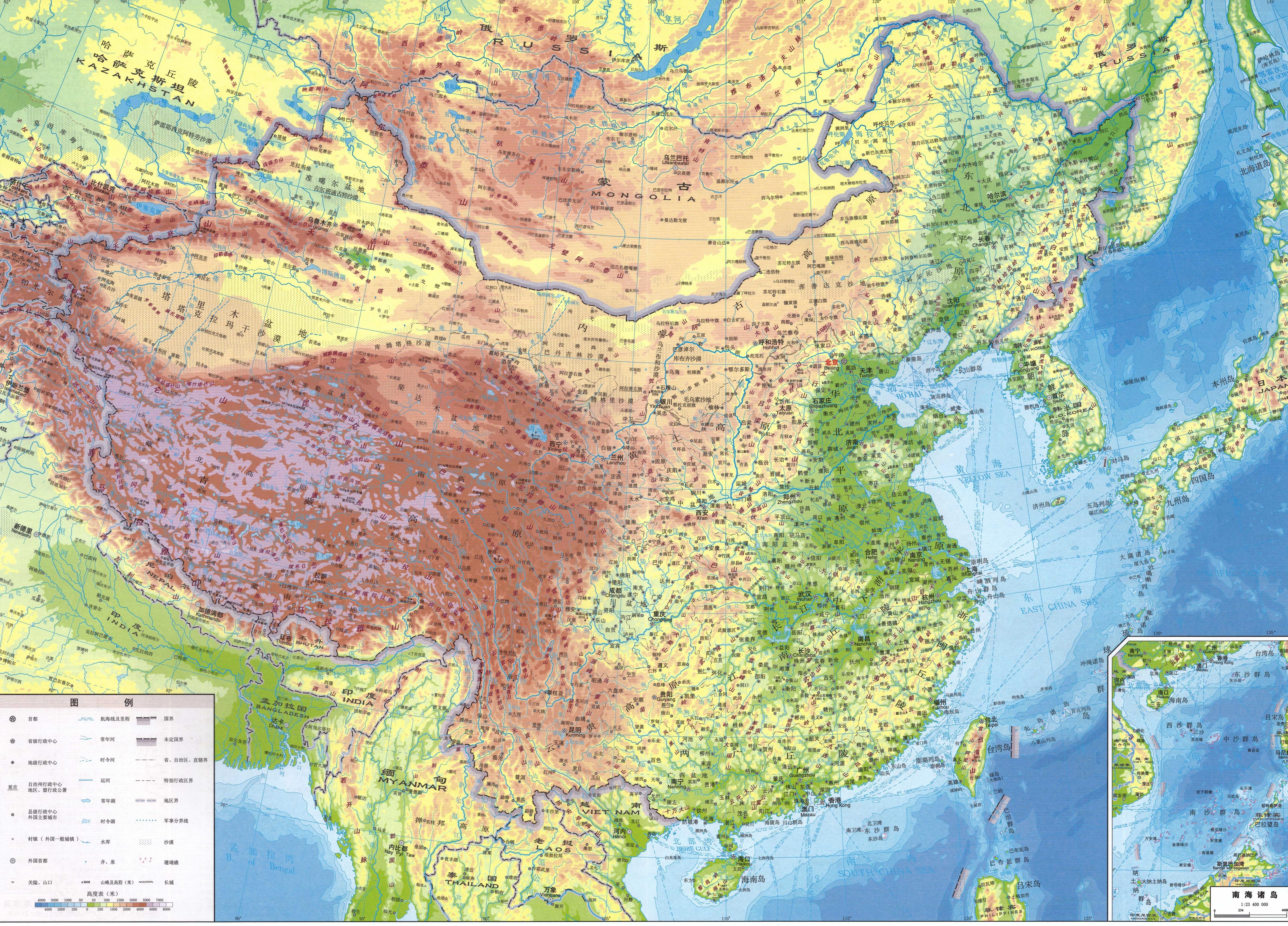 最新竖版中国地形图