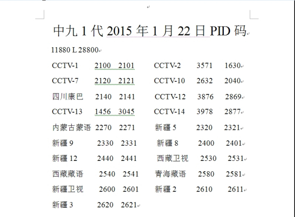 电视中星9最新参数2024